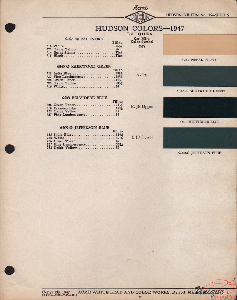 1947 Hudson Paint Charts Acme 2